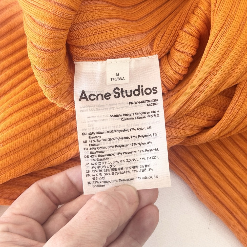 Acne Studios Ribbed Cotton Blend Turtleneck Sweater Knit Medium Orange Bodycon - Picture 7 of 10